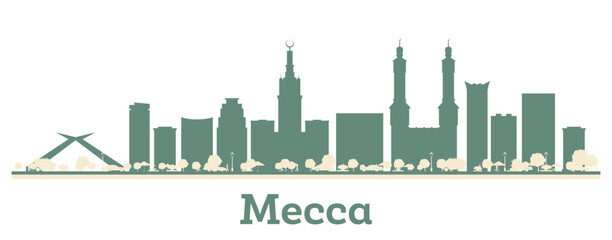 Abstract Mecca Saudi Arabia City Skyline with Color Buildings.