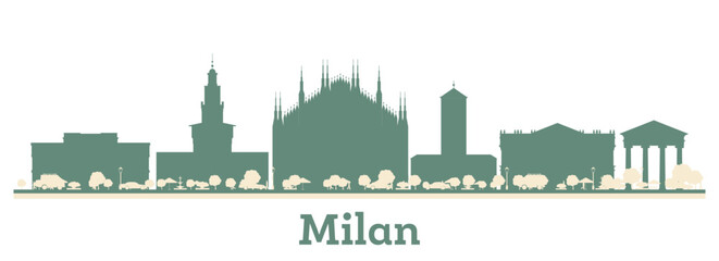 Abstract Milan Italy City Skyline with Color Buildings.