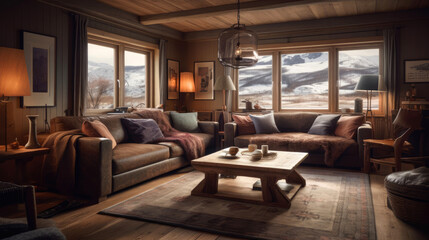 A cozy Norwegian cabin. Generative AI