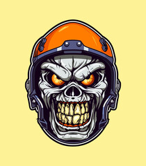A menacing skull zombie wearing a helmet vector clip art illustration, blending horror and military themes, perfect for zombie apocalypse designs