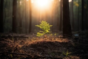Close Up of a Young Plant Bathed in Morning Light. Embracing the Energy of New Beginnings. Cultivating Agriculture and Eco Living