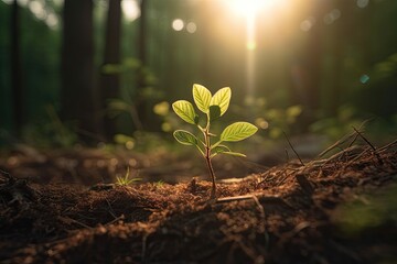 Close Up of a Young Plant Bathed in Morning Light. Embracing the Energy of New Beginnings. Cultivating Agriculture and Eco Living