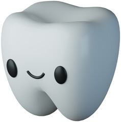  3D rendering cute happy tooth cartoon character illustration. Dental or oral theme concept mascot