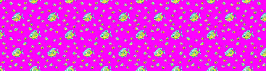 Fototapeta na wymiar seamless pattern. Set with fish. Sea and river fish. Horizontal image. Banner for insertion into site.
