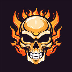 A striking flaming skull vector clip art illustration, radiating intense heat and an edgy vibe, perfect for rock bands and alternative-themed designs