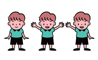 バンザイ・喜ぶ・挨拶・ノーマルな男の子の可愛いポップな子ども・キッズの全身ベクター人物イラスト素材