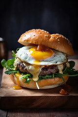 Delicious food, beef and egg burger