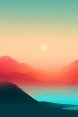 sunset over the mountains,Illustration effect