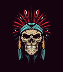Native indian american skull head vector clip art illustration