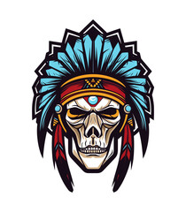 Native indian american skull head vector clip art illustration