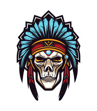 Native indian american skull head vector clip art illustration