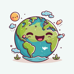 vector cute earth cartoon style