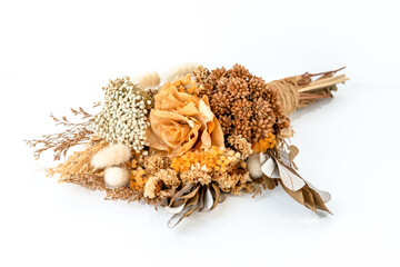 Dried flowers, vintage style, beautiful, create a bouquet, white background.
