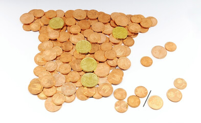 The map of Spain made with coins. Europe. Concept of economy