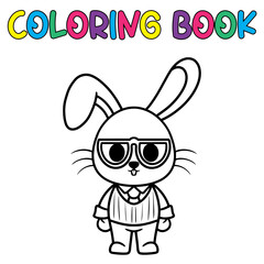 vector hand-drawn kawaii bunny coloring book illustration 