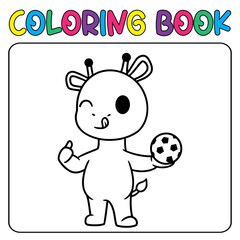 Naklejka premium Vector coloring book animal activity. Coloring book cute animal for education cute giraffe black and white illustration