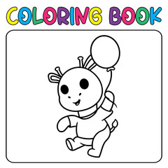 Vector coloring book animal activity. Coloring book cute animal for education cute giraffe black and white illustration
