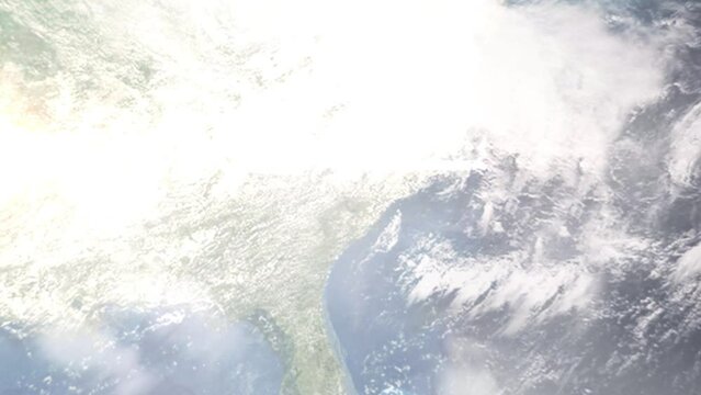 Zoom in from space and focus on Sumter, South Carolina, USA. 3D Animation. Background for travel intro. Elements of this image furnished by NASA