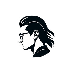 simple man with long hair and eyeglass logo vector illustration template design