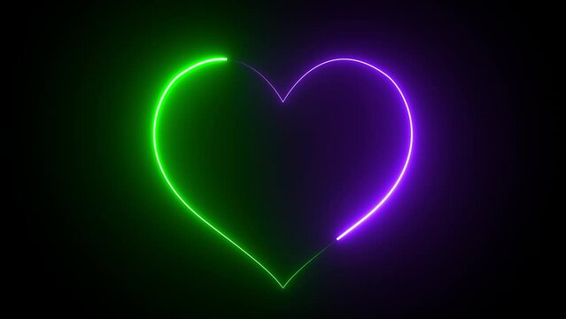 Neon Heart Isolated On Black Background. Neon Heart Frame Seamless Loop.