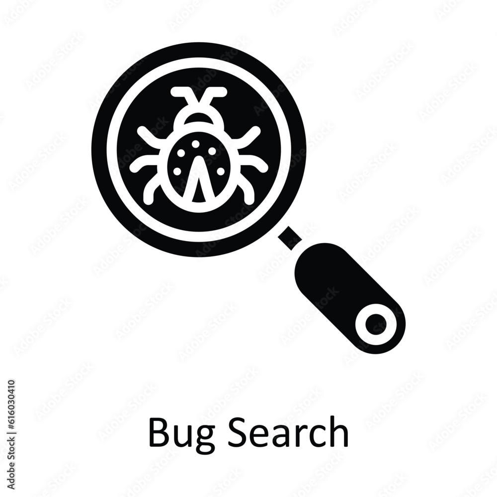 Poster bug search vector solid icon design illustration. cyber security symbol on white background eps 10 f