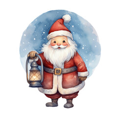 Cartoon Watercolor Santa Claus Isolated Clipart Illustration, Generative AI