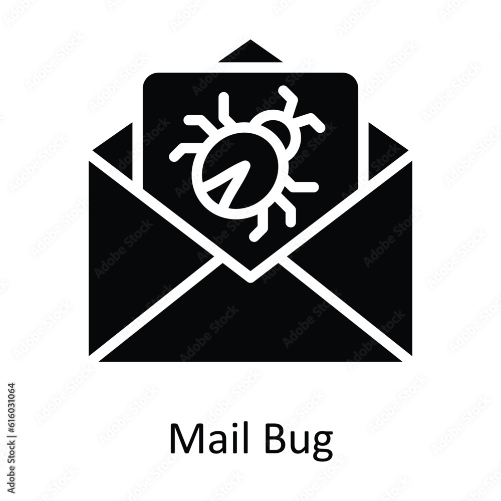 Poster mail bug vector solid icon design illustration. cyber security symbol on white background eps 10 fil