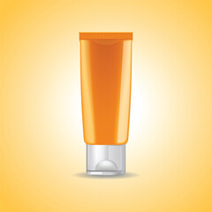 Cream Bottle Template, Isolated On Orange White Background.