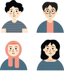 Set of people's characters, girls and boy, women and man, for profile picture, for icon