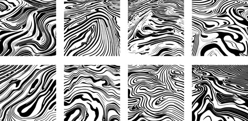 Abstract design of a seamless ink puddle pattern. Irregular black-and-white line motif