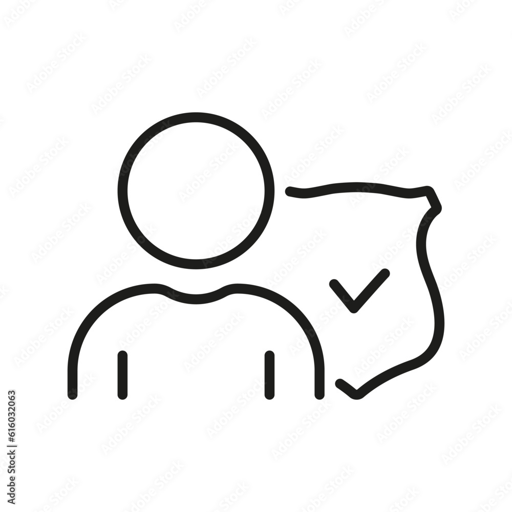 Poster secure authentication, human data protection line icon. safety in business outline symbol. shield pr