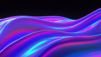 Abstract fluid render holographic iridescent neon curved wave in motion dark background