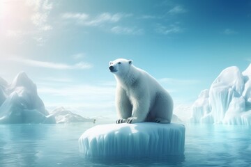 Naklejka na ściany i meble polar bear on a iceberg, Fragile Majesty: A Captivating CG Art Depicting an Ice Bear on a Melting Ice Floe, Embodying the Fragile Beauty and Environmental Challenges of the Arctic Ocean