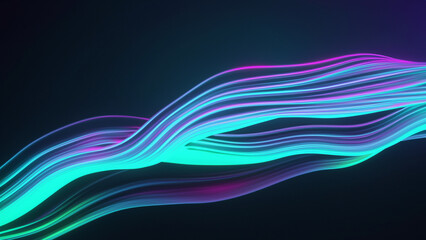 Abstract fluid render holographic iridescent neon curved wave in motion dark background