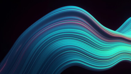 Fototapeta na wymiar Abstract fluid render holographic iridescent neon curved wave in motion dark background