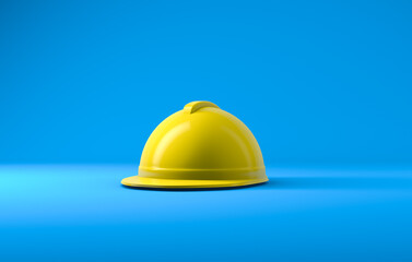 3D Rendering, Close up engineer helmet mock up, engineer and construction equipment design concept, front view shot, blue color background.