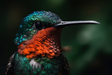 Fototapeta premium A little hummingbird. Close-up. Generative AI illustration.