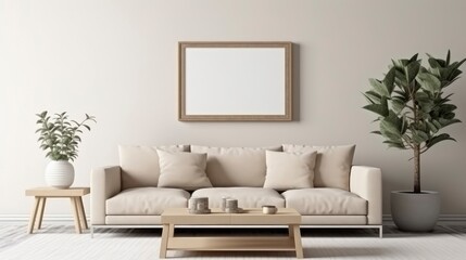 Generative AI Frame mockup in contemporary minimal living room 3D render
