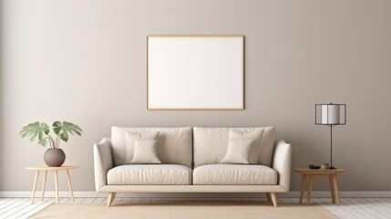 Fototapeta na wymiar Generative AI Frame mockup in contemporary minimal living room 3D render