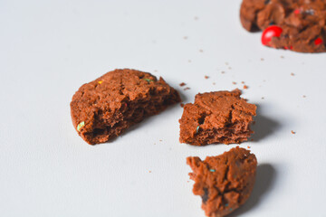 Photo of choco chips on a white background.