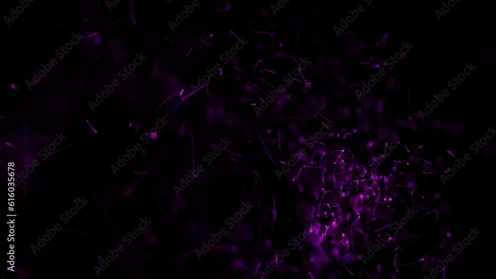Wall mural flying sparks of blue-violet color motion as animated 3d abstract introduction decoration explosion 