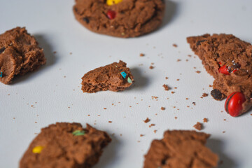 Photo of choco chips on a white background.