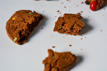 Photo of choco chips on a white background.