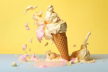 Ice Cream on a Yellow Background Generative AI