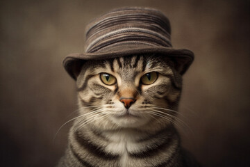 cute cat wearing a hat trendy , 3d rendering ,  AI generative 