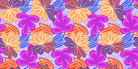 Abstract floral seamless pattern design. Hand drawn vector background with flowers and leaves. Trendy organic detailed seamless pattern design