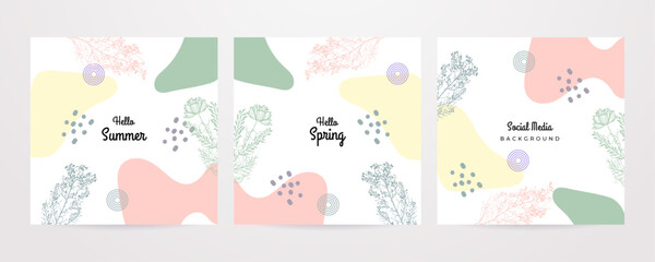 Fototapeta na wymiar Hello Spring. Trendy abstract square art templates. Suitable for social media posts, mobile apps, banners design and web/internet ads.