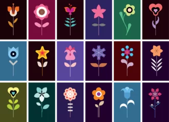 Deurstickers Set of flower vector icons. Collection of vector images, decorative seamless background. Each one of the design element created on a separate layer and can be used as a standalone image. ©  danjazzia