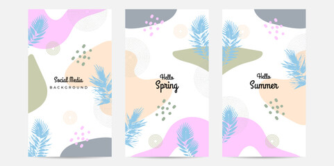 Hello Spring. Trendy abstract square art templates. Suitable for social media posts, mobile apps, banners design and web/internet ads.
