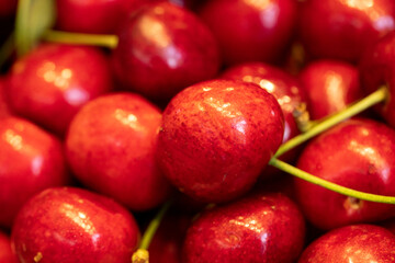 Cherry. Background for the sale of fruits. Cherry harvest